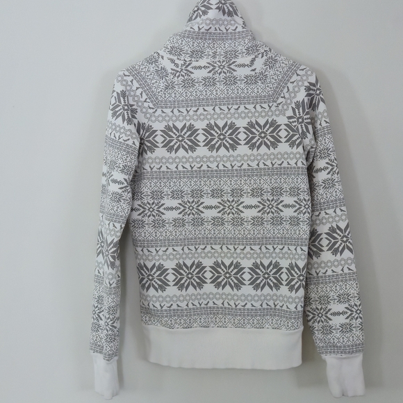 EDC by Esprit Fair Isle Y2K Cowl Neck Hoodie Sweatshirt Gray White M - Picture 10 of 13